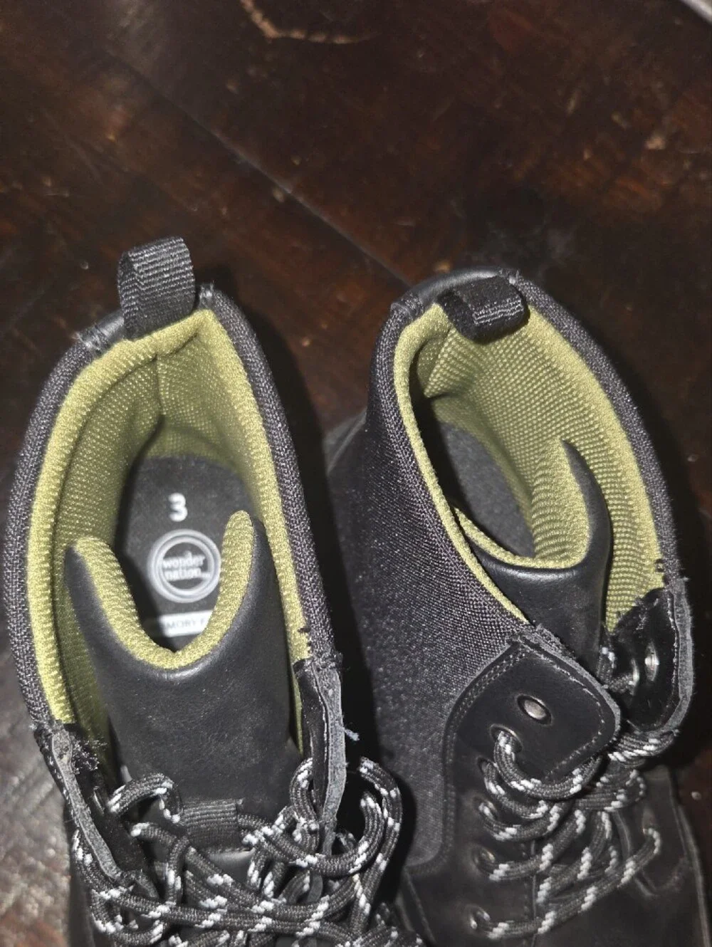 Boys Black and Olive Lace-Up Work Boots New Sz 3